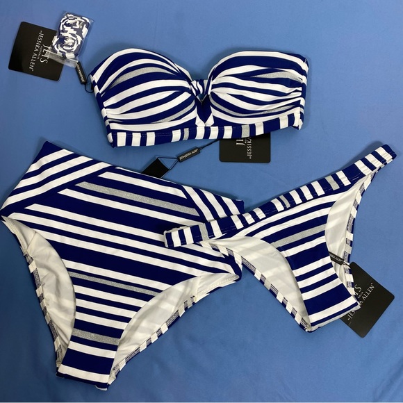 🌸5For$20🌸 Jets Australia Swimwear Jessika Allen Retro Striped 3 Piece Bikini Set - Picture 2 of 8